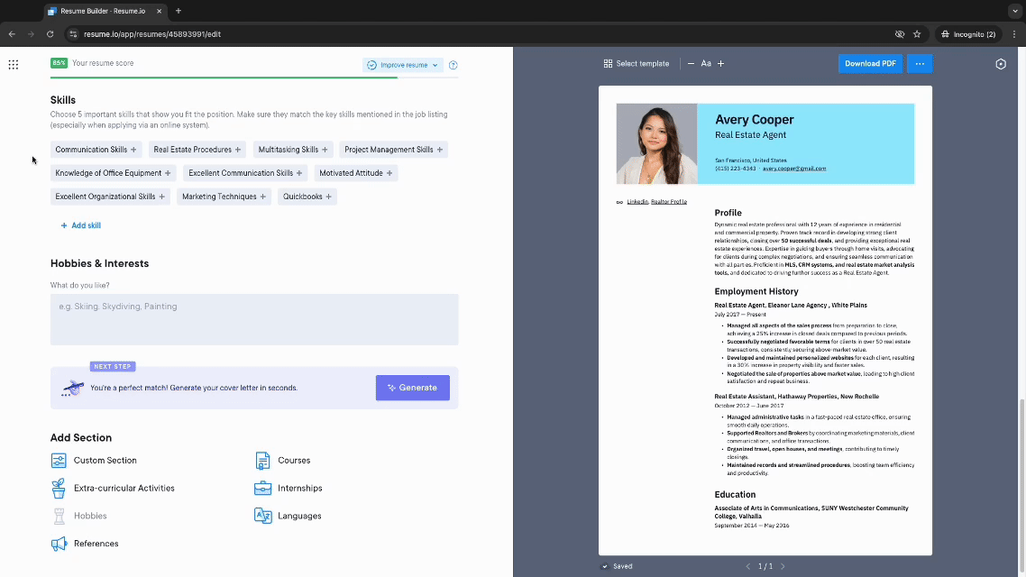 demo of skills editor in resume.io builder demo of skills editor in resume.io builder