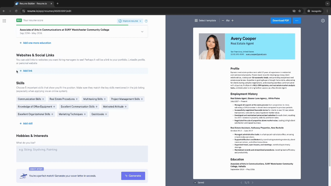 adding links to resume in resume.io builder demo adding links to resume in resume.io builder demo