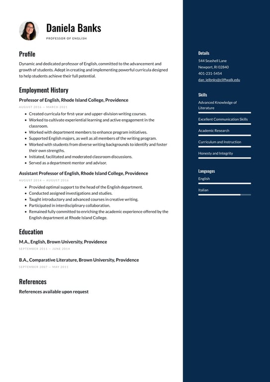 Academic resume examples & templates