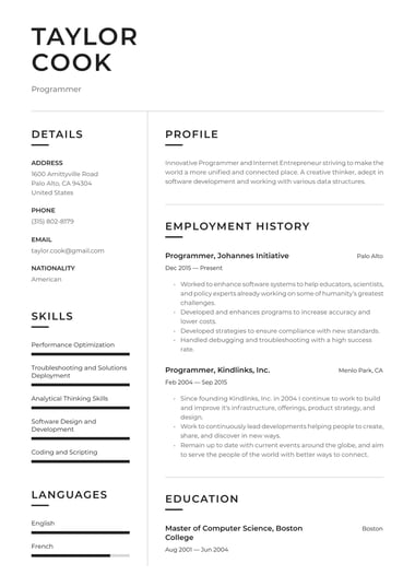 Professional resume template Clean