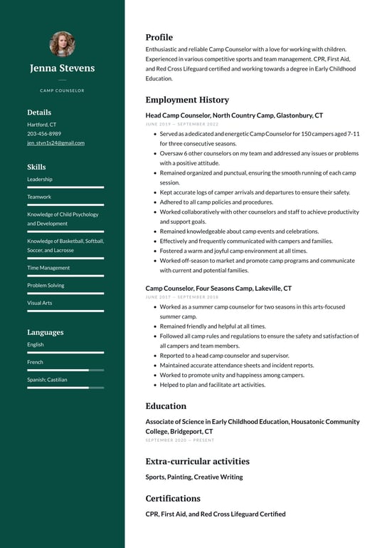 Camp Counselor resume examples & templates