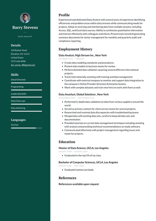 Data Analyst  resume examples & templates