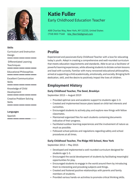 Early Childhood Educator resume examples & templates