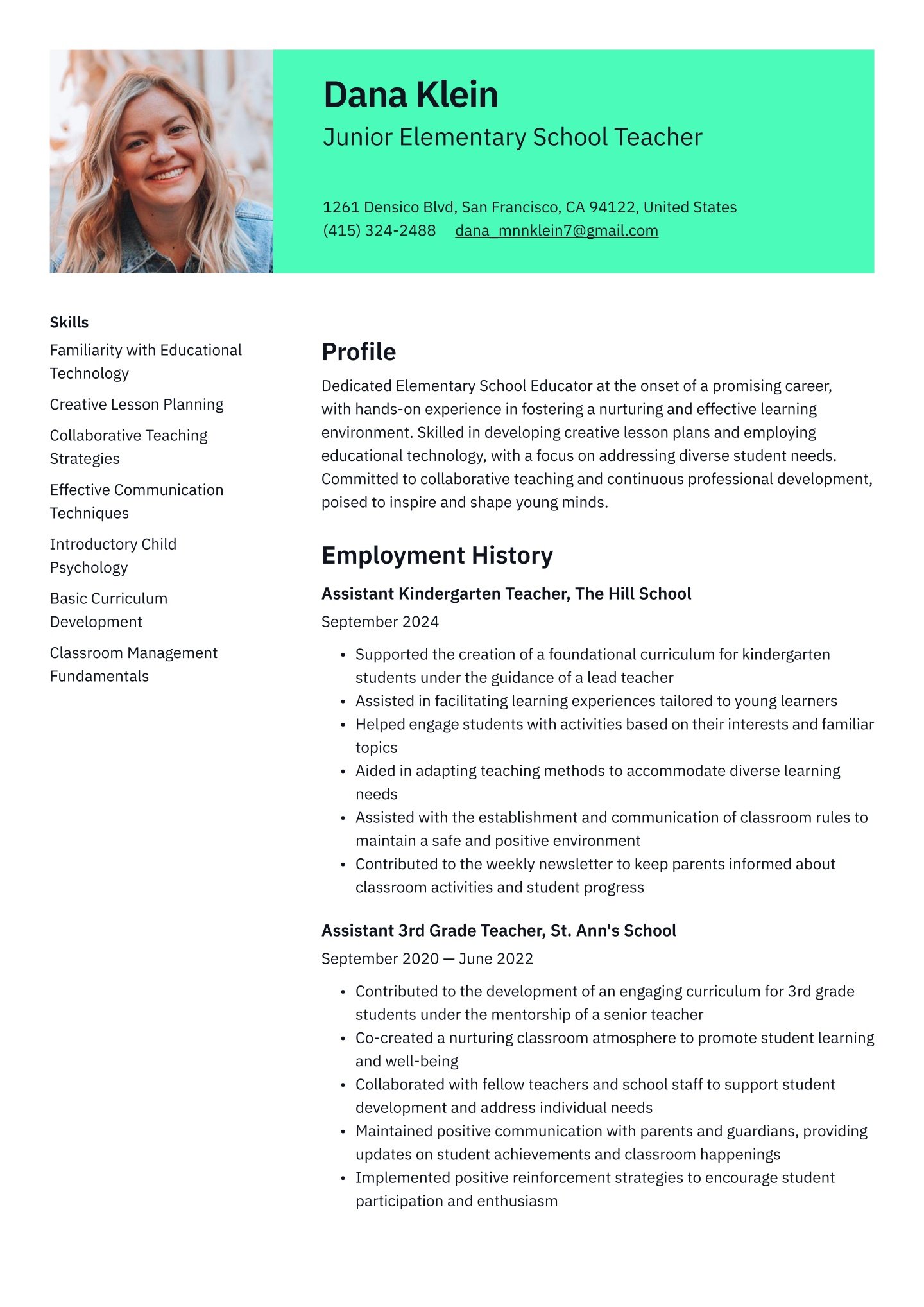 Entry-level Elementary School Teacher Translation missing: en.examples.cover_letter_example