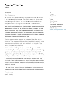 Graduate cover letter example