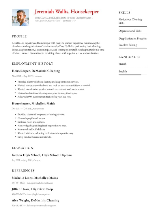 Housekeeping resume examples & templates