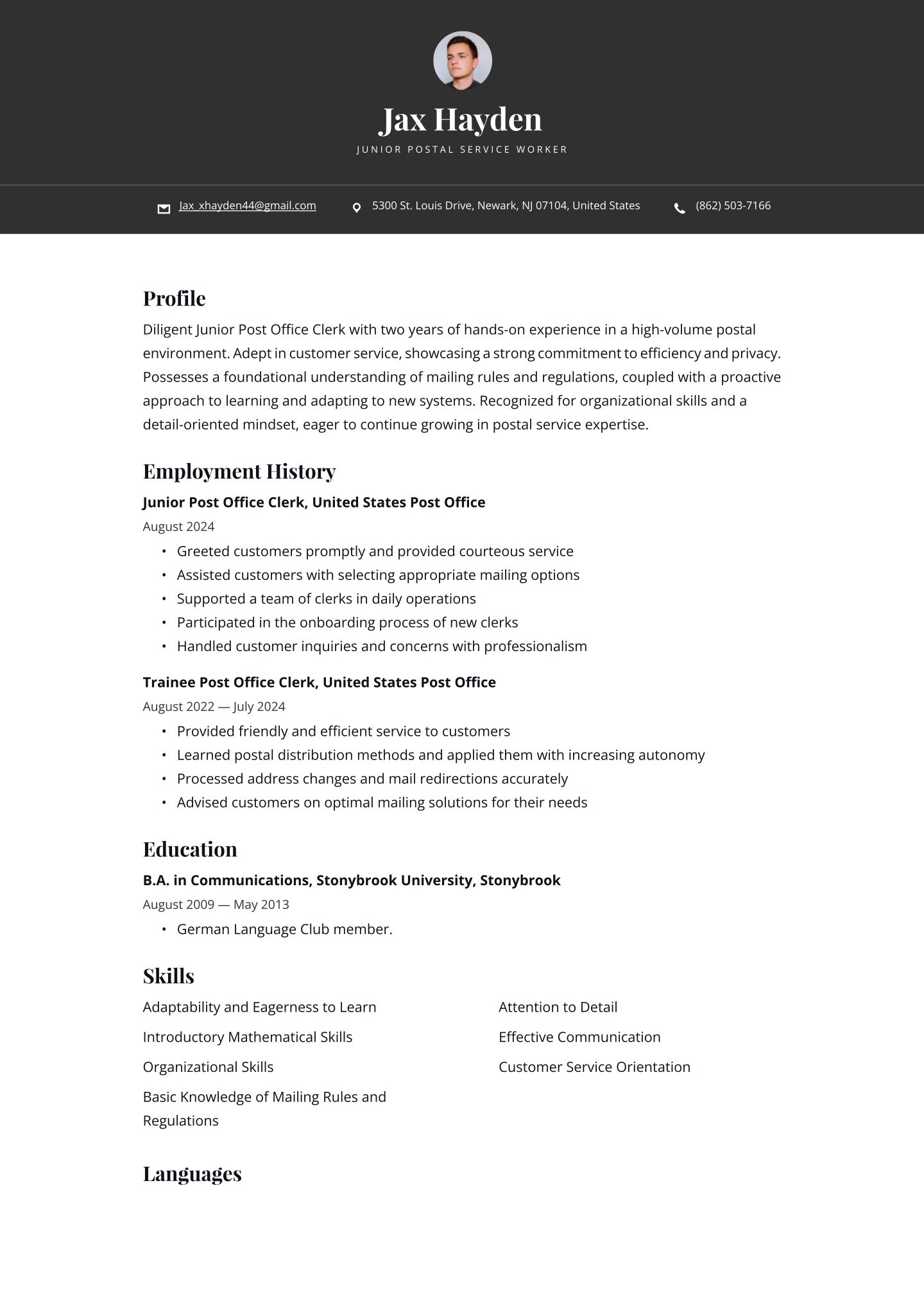 Entry-level Postal Service Worker Translation missing: en.examples.cover_letter_example
