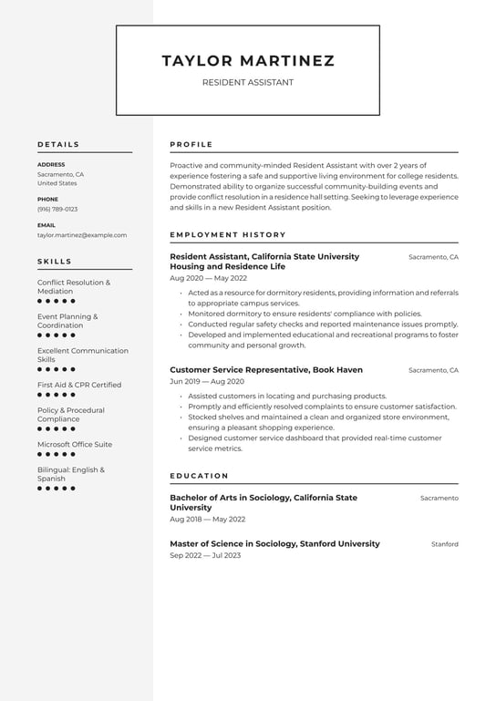 Resident Assistant resume examples & templates
