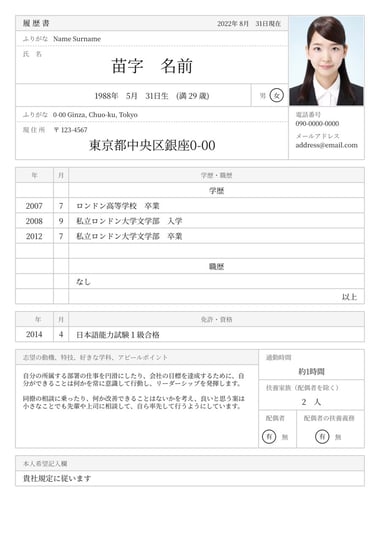 Professional resume template Rirekisho