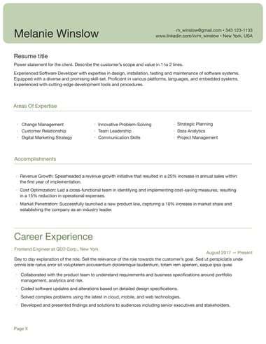 Professional CV template Header ATS