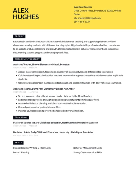 Teacher Assistant resume examples & templates